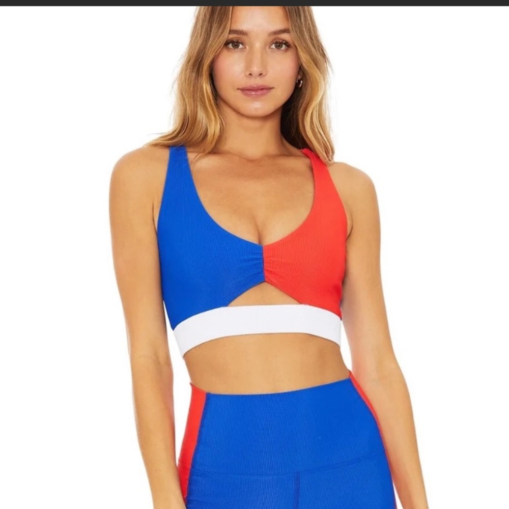 NWT BEACH RIOT Sports Bra Small Red white Blue Retro USA MADE